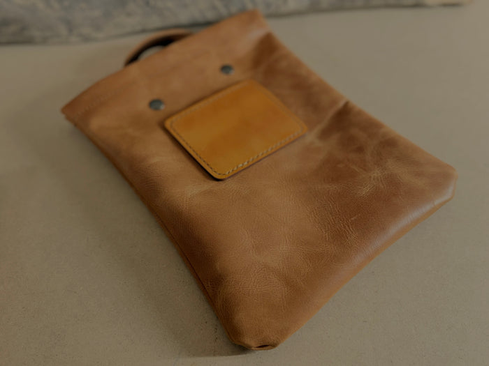 HANDMADE LEATHER AMMO BAG -TIANA TORCHED NUGGET BROWN - BLANK PATCH